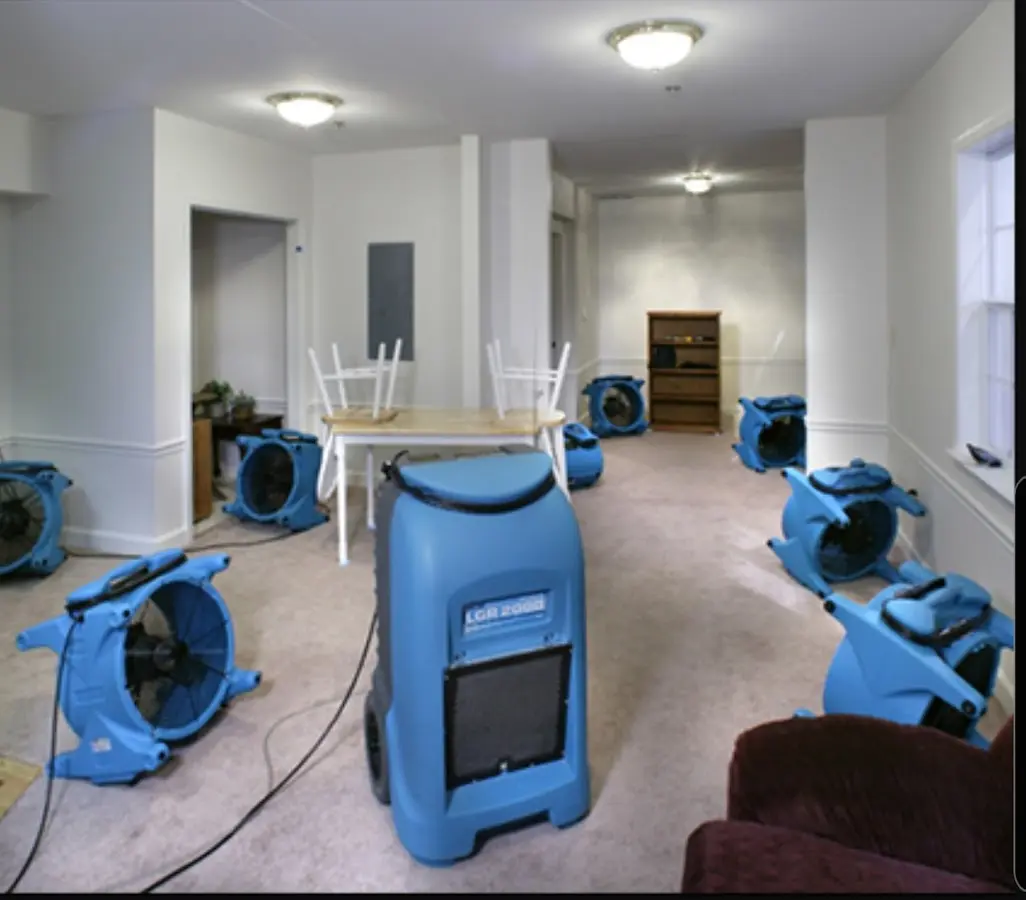 Air movers and dehumidifier setup for Water Damage Restoration in Jessup